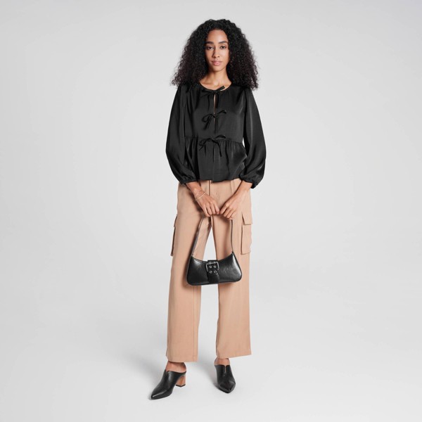 Blusa de manga larga abullonada con lazo al frente para mujer - A New Day™ 5