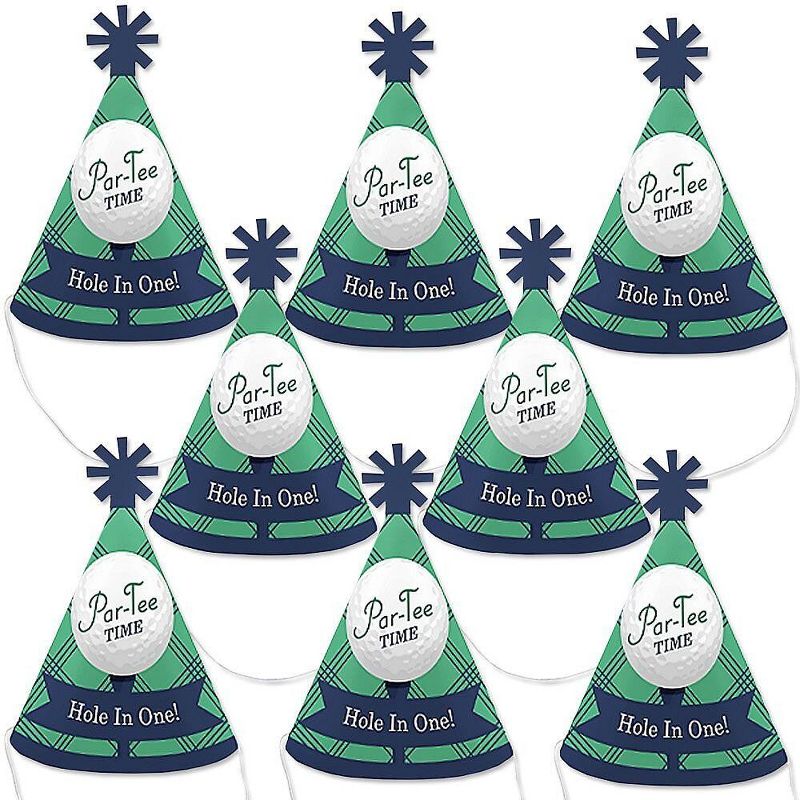Big Dot of Happiness Par-Tee Time - Golf - Mini Cone Birthday or Retirement Party Hats - Small Little Party Hats - Set of 8, 1 of 9