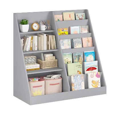Kids Bookshelf and Toy Storage Organizer 4 Tier Wooden Book Shelf with Storage Bookcase for Kids Room Playroom Nursery