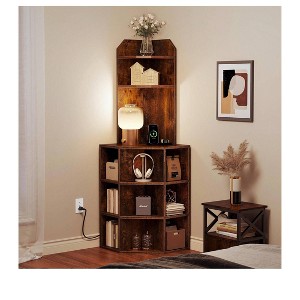 6 Tier Corner Bookshelf Office Display Cubby Industrial Corner Storage Cabinet Rack with USB Charging Station & Power Outlets Charging Station - 1 of 4