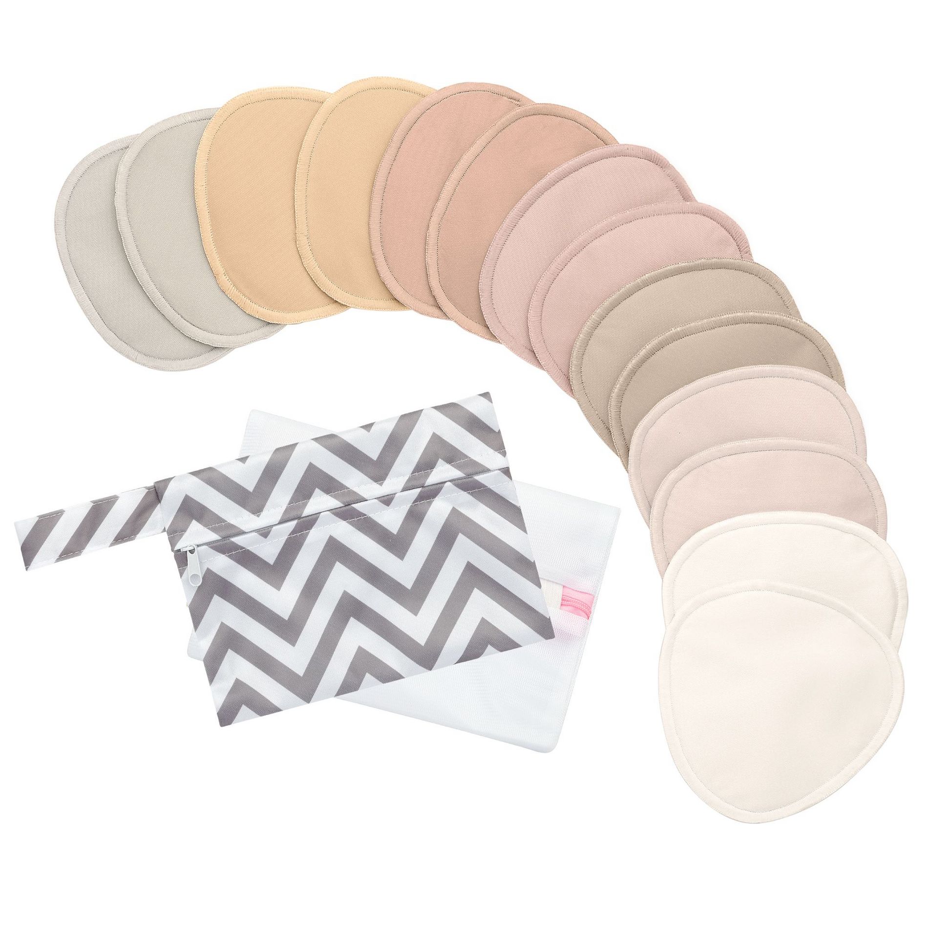 KeaBabies 14pk Contour Organic Nursing Pads, Reusable Nipple Pads for Breastfeeding, Washable Breast Pads + Wash Bag (Neutrals, Large)