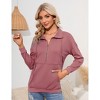 Womens Long Sleeve Zipper  Casual Pullover Tops Drawstring Quarter Zip Hoodie Shirts with Pockets Sweater - 2 of 4