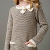 Hope & Henry Girls' Organic Long Sleeve Bow Detail Tweed Sweater Dress, Black and Cream Tweed, 2T - 3 of 4