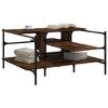 vidaXL Smoked Oak Coffee Table 39.4"x39.4"x19.1" - Modern Engineered Wood Living Room Centerpiece with Steel Legs and Storage Space - 3 of 4
