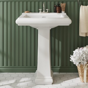 Whizmax Bathroom Pedestal Sinks,Pedestal Sink 26" W X 19" D Vintage Ceramic Pedestal Bathroom Sink With Overflow and 3 Pre-Drilled Holes - 1 of 4