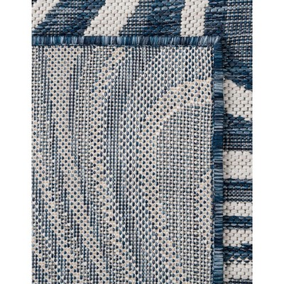 Blue and White Rectangular Outdoor Stain-Resistant Rug