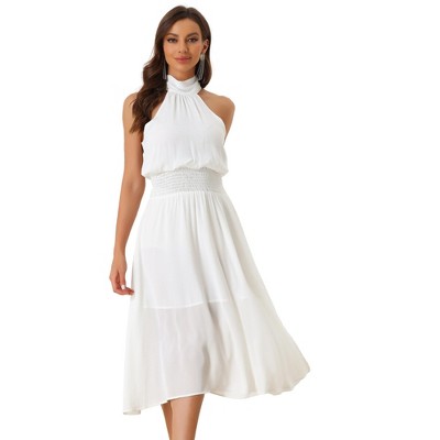 Allegra K Women's Halter Neck Tie Back Summer Flowy Sleeveless Cocktail Midi Dress