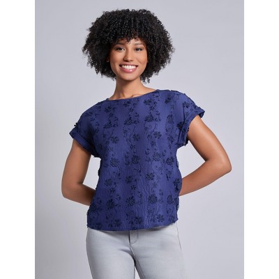 Jones New York Short Sleeve Button Detail Blouse