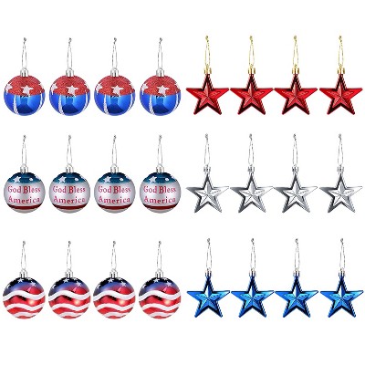 iMountek"24Pcs Patriotic Hanging Ornaments Set - Ball & Star Decor for 4th of July, Christmas, Party Decor"Multicolor