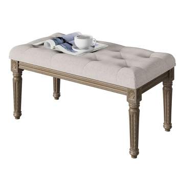 Whizmax Upholstered Tufted Bench, Wood Bed Ottoman Middle Century Modern Rectangular Footrest for Bedroom Entryway Channel, Beige