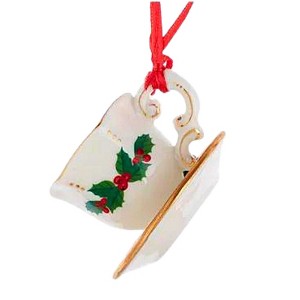 Kurt S. Adler 1.75 In Holiday Formal Tea Cup Ornament Cup Saucer Holly Berries Tree Ornaments - 1 of 3
