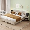 Okak King Floating Platform Bed Frame with Bedside Nightstand Bed with LED Strong Wood Slats No Springs Required Easy to Assemble, Natural - 3 of 4