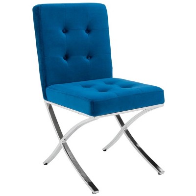 Sapphire Blue Velvet Upholstered Side Chair with Chrome Legs