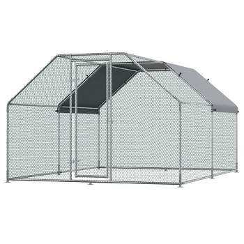 PawHut Chicken Coop Galvanized Metal Hen House Large Rabbit Hutch Poultry Cage Pen Backyard with Cover, Walk-In Pen Run