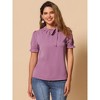 INSPIRE CHIC Women's Bow Tie Neck Solid Color Elastic Cuffs Elegant Office Short Sleeve Blouse - 2 of 4