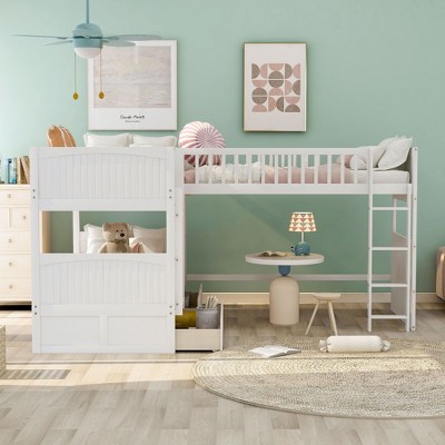 NicBex Twin Size Loft and Bunk Bed with a Loft Bed Attached,with Two Drawers and Safety Guardrails,for Kids Teens Adults