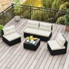 Tangkula 5 Pieces Outdoor Patio Furniture Set Sectional PE Rattan Sofa Set with Cushions and Tempered Glass Coffee Table - 3 of 4