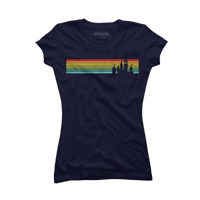 Junior's Design By Humans Castle Silhouette Amongst a Rainbow Stripe By T-Shirt