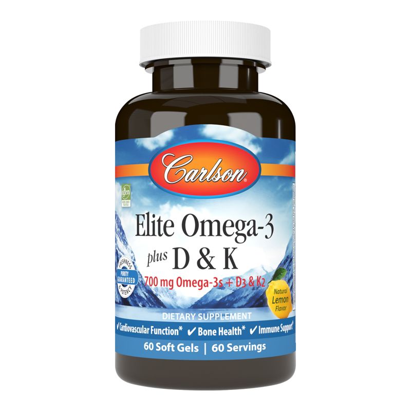 Carlson - Elite Omega-3 Plus D & K, 700 mg Omega-3s + D3 & K2, Bone Health, Lemon, 1 of 5