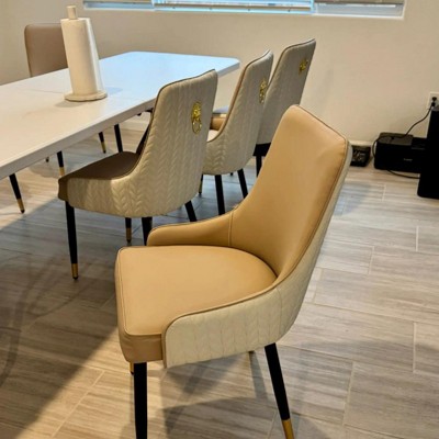 2PCS High-end Microfiber Leather Dining Room Chairs Detailed Stitching & Lion Head