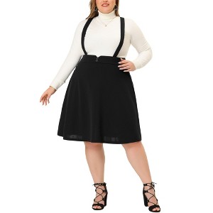 Agnes Orinda Women's Plus Size Suspender Detachable Strap Buttons Casual A-Line Skirts - 1 of 4