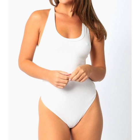 Women s Gia Ribbed Racerback Tank Bodysuit Olivaceous L Target