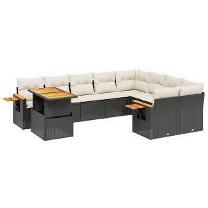 vidaXL 10 Piece Patio Sofa Set with Cushions Black and Cream Poly Rattan - 1 of 4