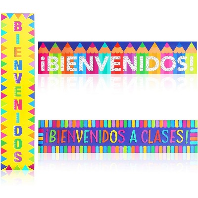 3-Pack Bienvenidos Welcome Banner for Spanish Classrooms, Made of Colorful Art Paper, 39x8 inches