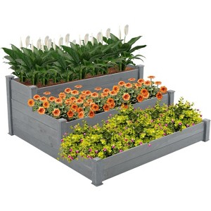 3-Tier Wooden Raised Garden Bed with Open Bottom, Convertible Design, and Varying Depths for Vegetables, Flowers, Herbs - 1 of 4