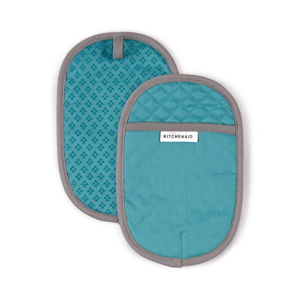 Photos - Other Accessories KitchenAid 2pk Cotton Asteroid Pot Holders, Teal: Solid Pattern, Machine Washable, Hot Pads, Kitchen Textiles, 10"x6.5" 