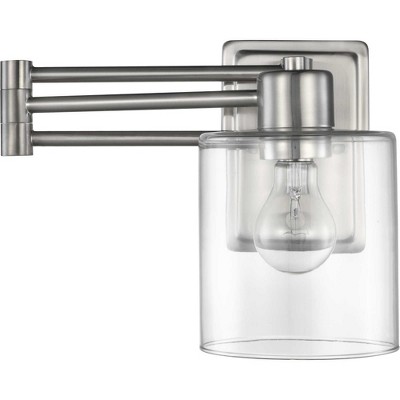 Milner Black Steel Swing Arm Wall Light with Clear Glass Shade