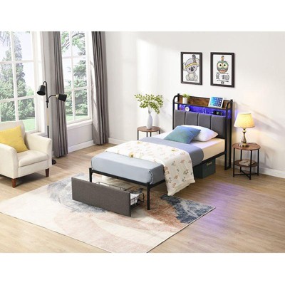 Streamdale Twin Bed Frame with Storage and Charging, Noise-Free, No Box Spring Required