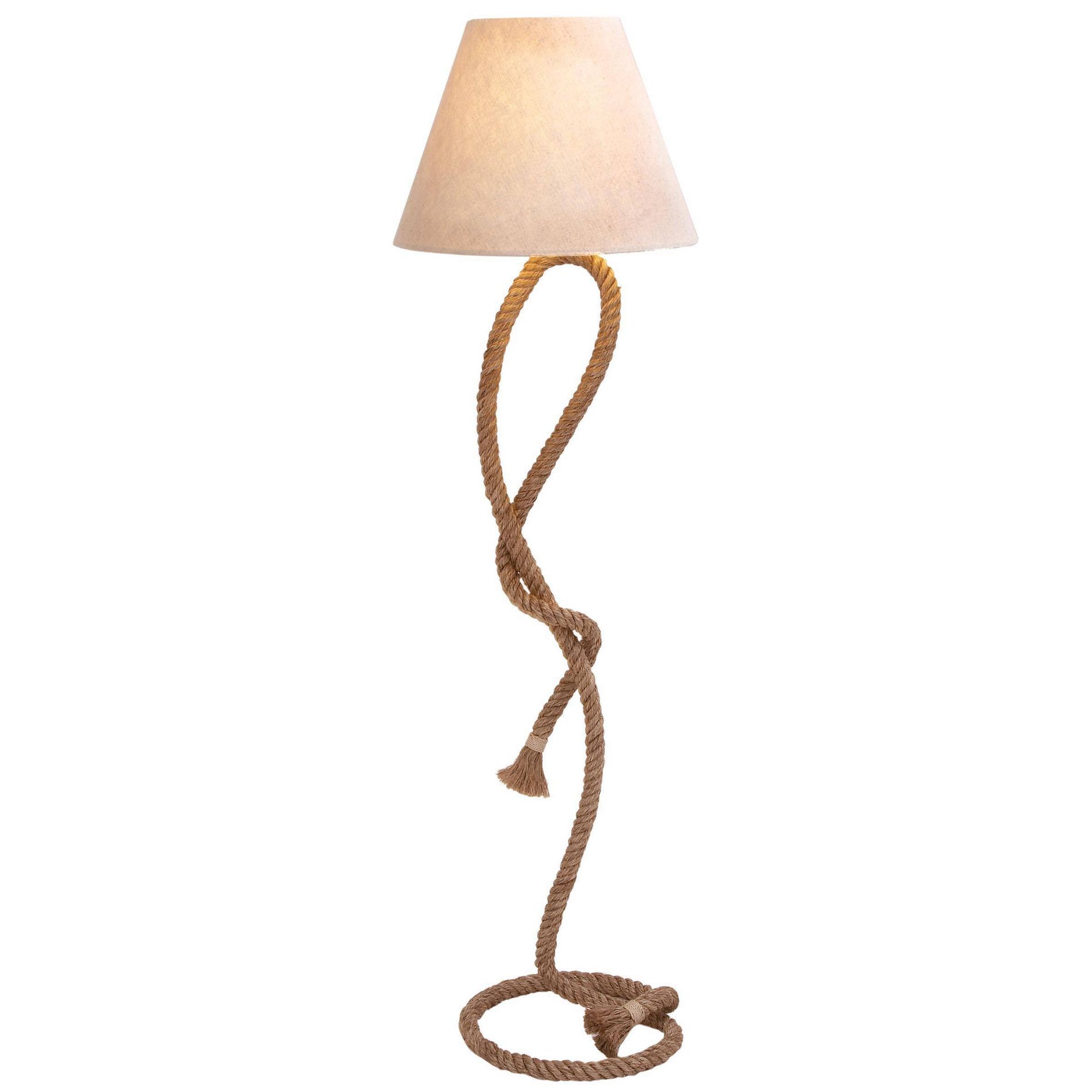 Olivia & May Jute Rope Twisted Rope Room Floor Lamp with Cream Linen Shade Brown