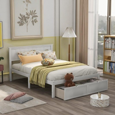 Streamdale Full Size Platform Bed with Under-bed Drawers, White