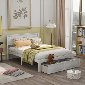 Streamdale Full Size Platform Bed with Under-bed Drawers, White - 1 of 4