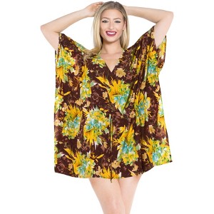 HAPPY BAY Women's Beachwear Summer Swim Beach Dress Cover Ups for Swimwear Women Plus Size Casual Swimsuit Coverups for Women 3X-4X Brown Floral - 1 of 4