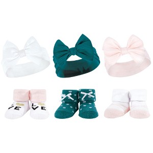 Hudson Baby Infant Girls Headband and Socks Giftset, Teal Pink, One Size - 1 of 4
