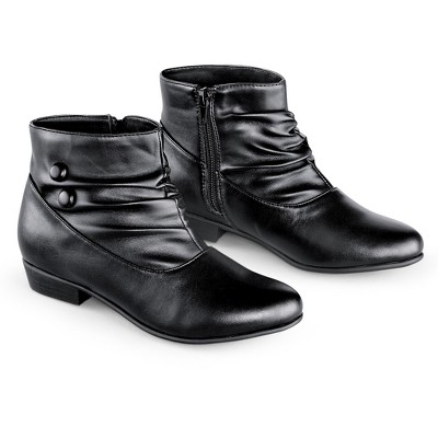 Collections Etc Faux Leather Scrunch Ankle Boots, Wide Width