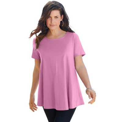 Roaman's Women's Plus Size Swing Ultimate Tee With Keyhole Back