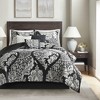 Lyngins 7-Piece Cotton Sateen Comforter Set – Intricate Damask Print, Reversible Solid Design, Hypoallergenic, Oeko-Tex Certified, Queen Bedding Set - 2 of 4