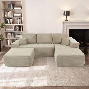 105.7'' Plush Corduroy Deep-Seat Modular Sectional Sofa with U-Shaped Chaise and No-Assembly Design - 1 of 4