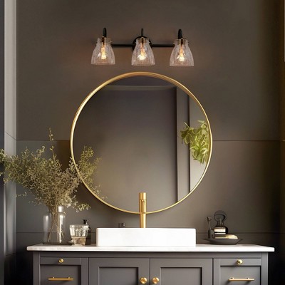Aidtyrtm 22.4" Matte Black and Gold Crackled Glass Vanity Light