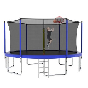NAYSAYE Trampoline 14FT for Kids with Safety Net and Ladder for Outdoor Backyard Fun, Blue, 168.11"*107.87"*148.00" - 1 of 4