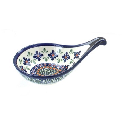 Blue Rose Polish Pottery Mosaic Flower Olive Dish