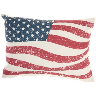 14"x20" Oversize Reversible Indoor/Outdoor Wavy American Flag Lumbar Throw Pillow - Mina Victory