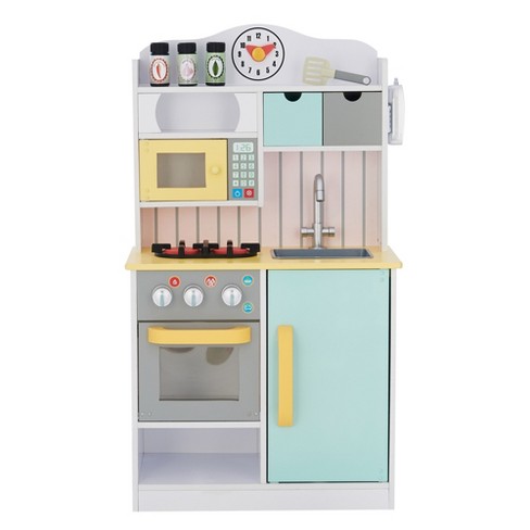 Teamson Kids Little Chef Florence Classic Interactive Wooden Play Kitchen  with Accessories and Storage Space for Easy Clean Up, White with Mint Green
