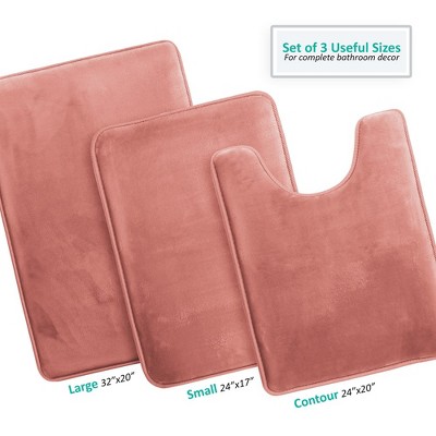 Misty Rose Velvet Memory Foam 3-Piece Bath Rug Set