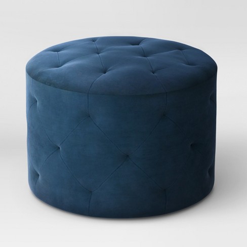 Caroline Tufted Ottoman Velvet Navy - Threshold™ : Target