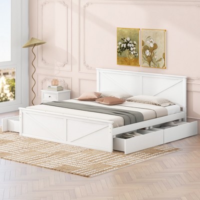 Whisen Wooden Platform Bed with Four Storage Drawers and Support Legs