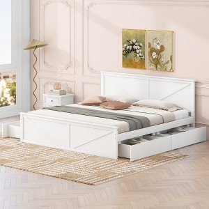 TIRAMISUBEST Queen/King Size Wooden Platform Bed with 4 Storage Drawers and Support Legs, Modern Bed Frame with Headboard and Footboard - 1 of 4